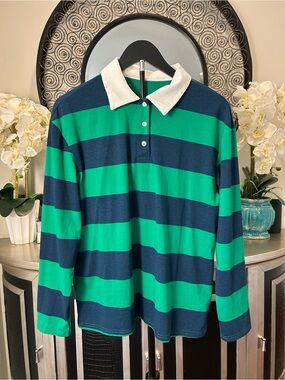 Kids Long Sleeve Rugby Polo - Green & Navy